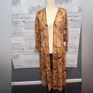 Sonoma Floral Print Shear Maxi Duster Tiered Bottom Open front Plus Size 0X